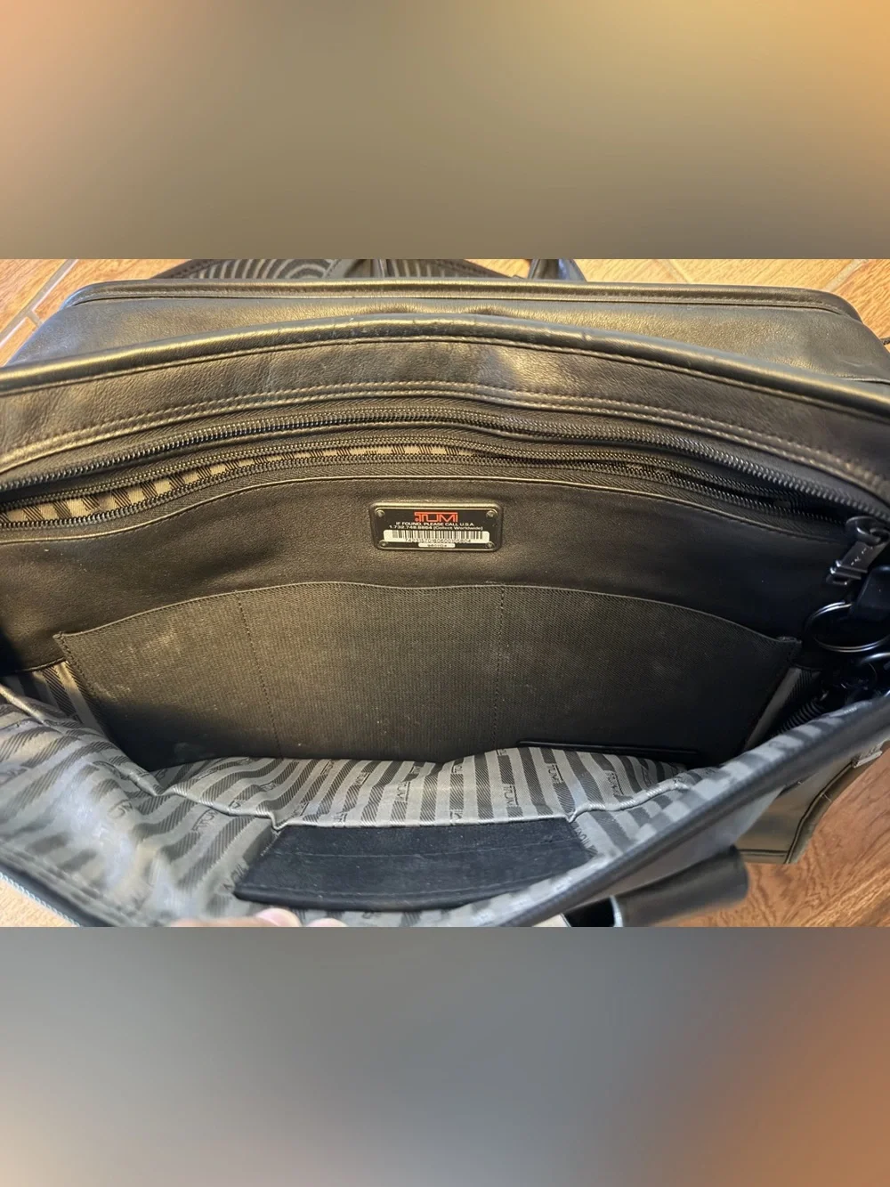 Tumi Black Leather Laptop Briefcase with Shoulder Strap